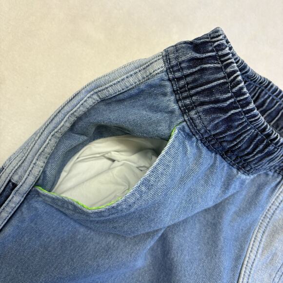 Adidas X KSENIASCHNAIDER Patchwork Wide Leg Denim High Rise Blue Jeans Size L - Picture 7 of 16